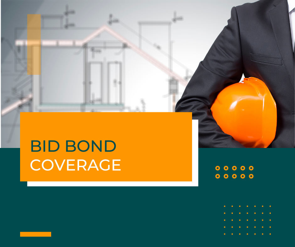 bid bond - who is covered in a bid bond - building plan and an arm of a contractor in blue green background